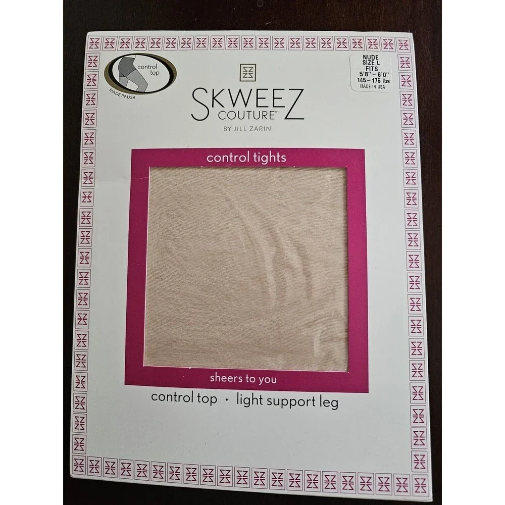 Skweez Couture Jill Zarin Control Top Tights Nude Size L Light Support Leg NIP